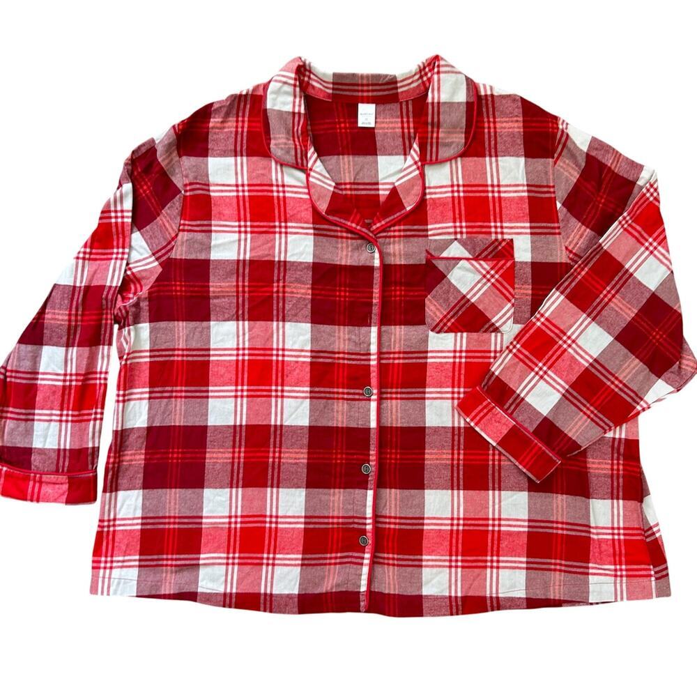 NWOT PJ Set Boxy Plaid Flannel Oversized Cozy Comfy Red Cream Plus Size 3x - Picture 4 of 9